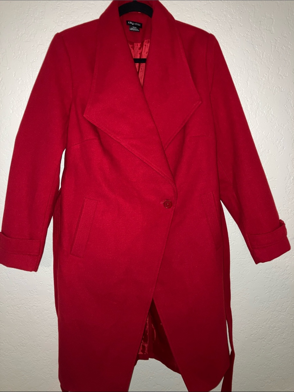 City Chic Vibrant Red Single-Button Trench Coat